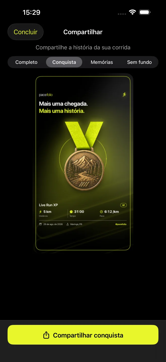 Story de conquista criado pelo Pacefolio para compartilhar